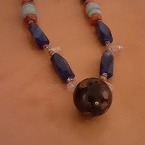 19 inch acrylic dark bds, light blue clay beads